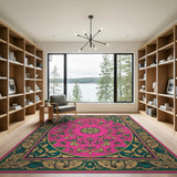 Pink Teal Gold Persian Medallion Area Rug