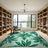 Coastal Green Palm Leaf Area Rug