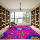 Playful Pink Starburst Flowers Stars Kids Rug