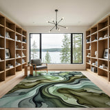 Fluid Green Ink Flow Abstract Area Rug