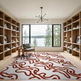 Wavy Red Abstract Area Rug