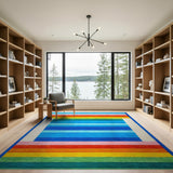 Vibrant Rainbow Stripe Geometric Area Rug