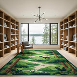 Dinosaur Forest Path Green Area Rug