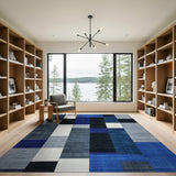 Blue and Teal Geometric Modern Blue Patchwork Geometric Area Rug