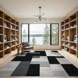 Black and White Modern Black White Geometric Area Rug