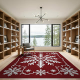 Red Ornate Red Snowflake Area Rug