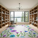 Blue Purple Cornflower Wreath Area Rug