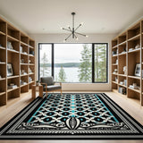 Teal Diamond Geometric Area Rug Black White
