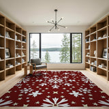 Red Snowflake Gold Stars Area Rug