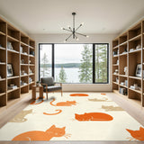 Orange Cat Cartoon Washable Area Rug