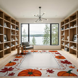 Autumn Greeting Pumpkins Maple Leaves Rug