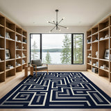 Blue and Teal Navy Geometric Maze Area Rug