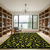 Yellow Foliage Silhouette Area Rug on Black