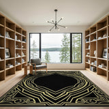 Ornate Gold Art Deco Border Area Rug