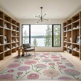 Pastel Pink Daisy Lavender Floral Area Rug