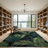 Lush Green Palm Fronds Area Rug on Black