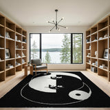 Yin Yang Cats Area Rug - Black White