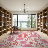Vibrant Pink Daisy Floral Pink Area Rug