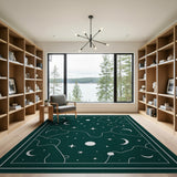 Emerald Green Celestial Moons Stars Area Rug