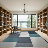 Modern Geometric Teal Grey Area Rug
