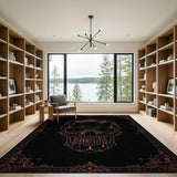Dark Gothic Skull Black & Rust Washable Area Rug Low Pile