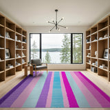 Vibrant Purple Pink Blue Striped Tufted Rug