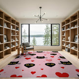 Playful Black Cats Hearts Pink Area Rug