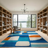 Blue and Teal Vibrant Blue Geometric Abstract Area Rug