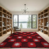 Bold Red Black Star Check Geometric Rug