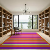 Vibrant Multi-Color Stripe Area Rug with Orange Border