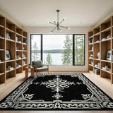 ODIKA Ornate Medallion Black Washable Area Rug - Low Pile & Non-Slip