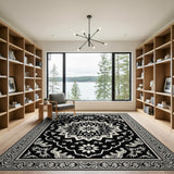 Black White Persian Medallion Area Rug
