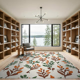 Vintage Orange Leaf Pod Pattern Area Rug