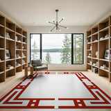 Bold Red Geometric Frame Area Rug