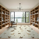 Kids Cartoon Whimsical Bunny Meadow Area Rug