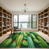 Vibrant Green Cactus Cityscape Area Rug
