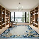 Blue Seashell Starfish Coral Coastal Rug