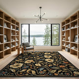 Vintage Cream Floral Area Rug on Black