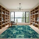 Teal Floral Leaf Cutout Area Rug