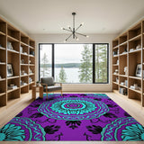 Purple Teal Mandala Boho Chic Area Rug
