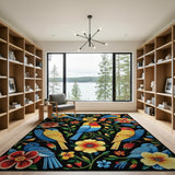 Vibrant Birds and Exotic Flowers Area Rug