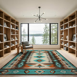 Teal Terracotta Southwestern Geometric Area Rug