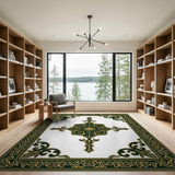 Ornate Green Gold Persian Medallion Rug