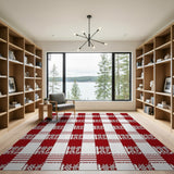 Red White Tribal Plaid Area Rug