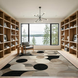 Black White Overlapping Circles Geometric Rug