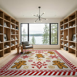 ODIKA Festive Gingerbread Man Washable Christmas Area Rug - Low Pile Holiday Decor, Non-Slip & Pet Friendly