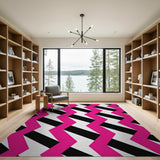Multi-color and Patterns Bold Pink Black Zigzag Geometric Area Rug