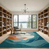 Teal Sea Turtle Abstract Wave Area Rug