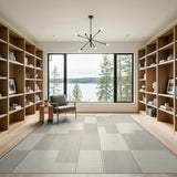 Minimalist Beige Grey Geometric Block Rug