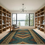 Teal Southwestern Geometric Runner Rug